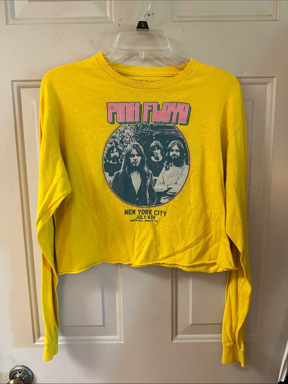 Pink Floyd Yellow Cropped Long Sleeve Tee with Vintage Band Graphic